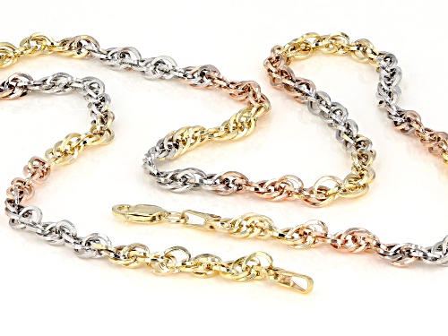 10K Yellow Gold, 10K White Gold, and 10K Rose Gold Over 10K Yellow Gold Double Cable Chain - Size 18