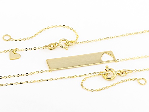 10K Yellow Gold Set of 2 Heart and Cut-Out Bar 13 and 16 Inch Necklace