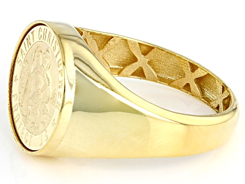 10K Yellow Gold Saint Christopher Signet Ring - Size 8