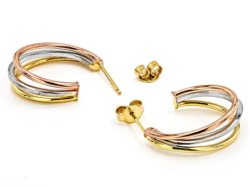 Splendido Oro™ 10k Yellow Gold, 10k Rose Gold and Rhodium Over 10k White Gold Tube Hoop Earrings