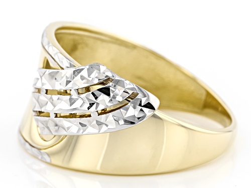 10k Yellow Gold & Rhodium Over 10k Yellow Gold Diamond-Cut Ring - Size 7