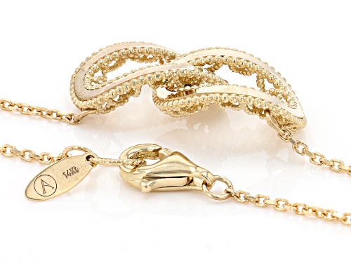 Splendido Oro™ 14k Yellow Gold Double Curb Center Station Necklace With Diamond-Cut Rolo Link Chain