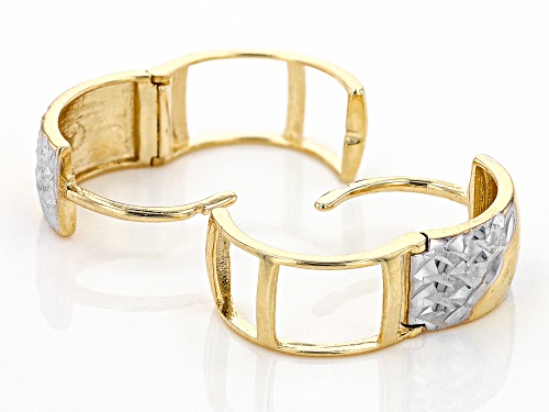 10k Yellow Gold Two-Tone Diamond-Cut Huggie Earrings