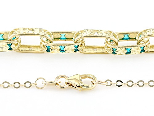10k Yellow Gold Light Blue Enamel Paperclip Necklace - Size 21