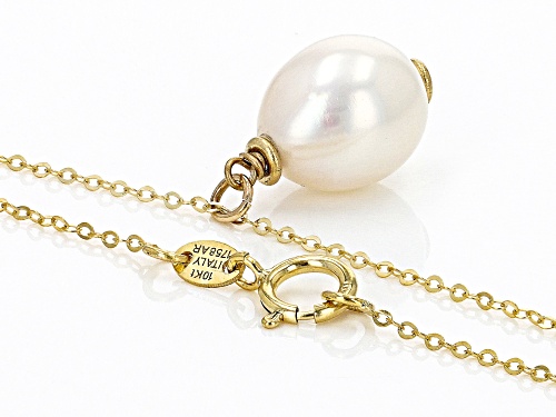10k Yellow Gold White Cultured Fresh Water Pearl Drop 18