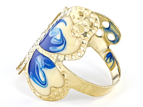 10K Yellow Gold Blue Enamel Butterfly Ring - Size 7