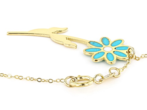 10K Yellow Gold Green Enamel Flower 18 Inch Necklace - Size 18