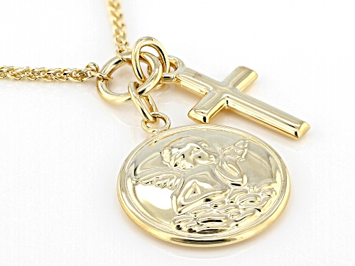 10k Yellow Gold Angel & Cross Charm Bolo Bracelet - Size 9