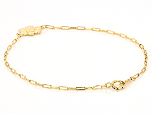 10k Yellow Gold Paw Print Charm Paperclip Link Bracelet - Size 7.25