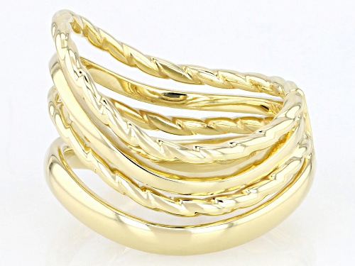 Oro Divino 14k Yellow Gold With a Sterling Silver Core Polished & Textured Multi-Row Waved Ring - Size 8