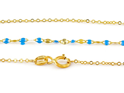 10k Yellow Gold Blue Enamel Station Multi-Row 18 Inch Necklace - Size 18