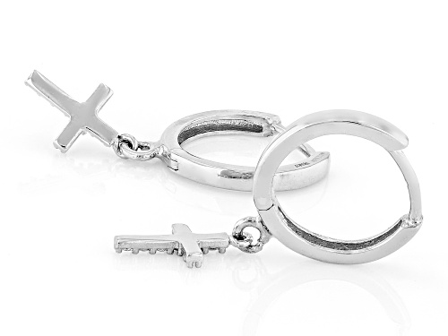 Splendido Oro™ Rhodium Over 14k White Gold 0.12ctw Bella Luce® Dangle Cross Earrings