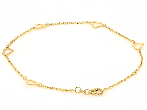 10k Yellow Gold Heart Station Anklet - Size 9