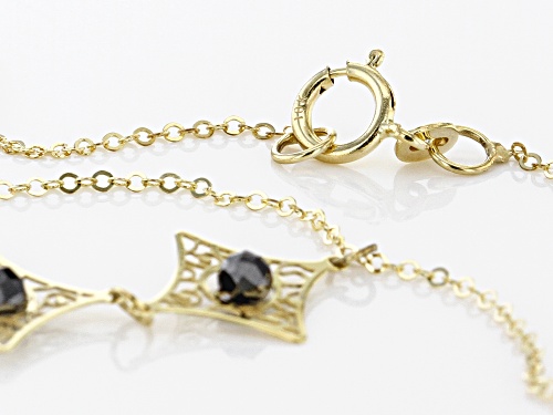10K Yellow Gold 18 Inch Flat Rolo Chain Necklace With Black Diamond Simulant Laser Cut Pendant - Size 18