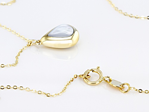 10K Yellow Gold 18K Inch Flat Rolo Chain Necklace With Mother Of Pearl Teardrop Shape Pendant - Size 18