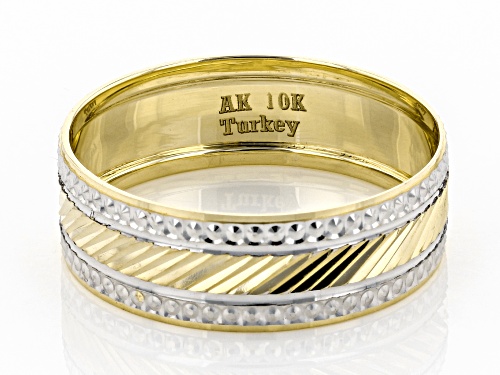 10K Two-Tone Diamond Cut Band Ring - Size 7