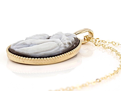 10K Yellow Gold Cameo Mother and Child Pendant with Cable Chain 18 plus 2 Inches Necklace - Size 18