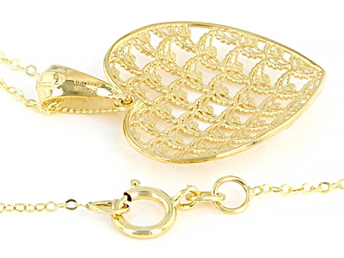 10K Yellow Gold Laser Cut Heart Pendant with 18 Inch Cable Chain - Size 18