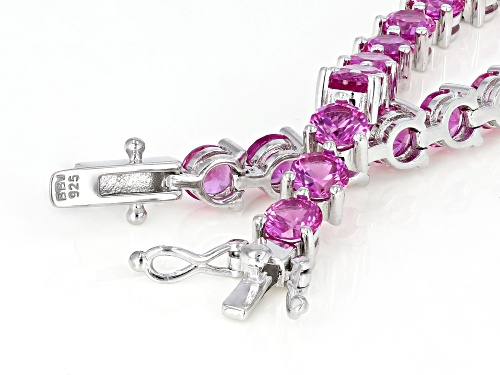 13.60ctw Round Lab Created Pink Sapphire Rhodium Over Silver Tennis Bracelet - Size 8