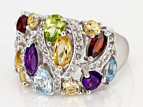 4.19ctw Mixed Shape Multi-Gemstone Rhodium Over Sterling Silver Ring - Size 7
