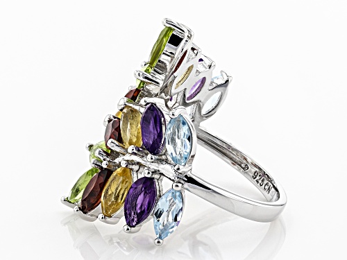 4.60ctw Marquise Multi-Gemstone Rhodium Over Sterling Silver Bypass Ring - Size 7