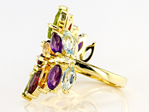 4.60ctw Sky Blue Topaz, Red Garnet, Amethyst, Citrine & Peridot 18k Gold Over Silver Bypass Ring - Size 7
