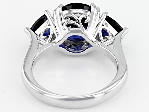 4.45ctw Round & Trillion Lab Created Blue Sapphire Rhodium Over Sterling Silver 3-Stone Ring - Size 8