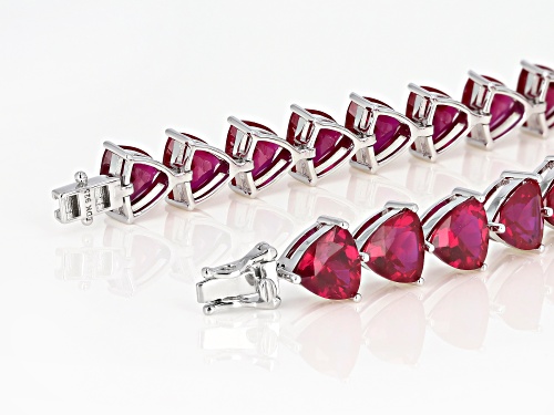 36.60ctw Trillion Lab Created Ruby Rhodium Over Sterling Silver Bracelet - Size 8