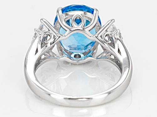 5.61ct Oval Swiss Blue Topaz & 1.03ctw Lab Created White Sapphire Rhodium Over Silver Ring - Size 8