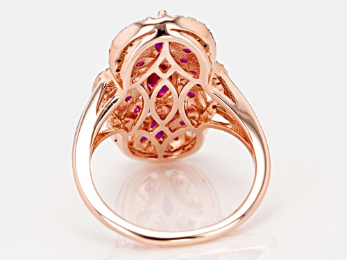 1.15ctw Marquise & Round Lab Created Ruby, .17ctw Zircon 18k Rose Gold Over Silver Ring - Size 7