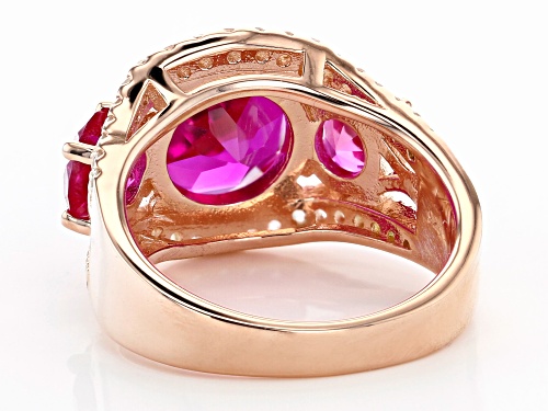 5.41ctw Round Lab Created Pink Sapphire With .44ctw Zircon 18k Rose Gold Over Silver Ring - Size 7