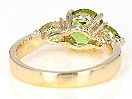2.60ctw round & pear shape Manchurian Peridot™ 18k yellow gold over sterling silver 3-stone ring - Size 10