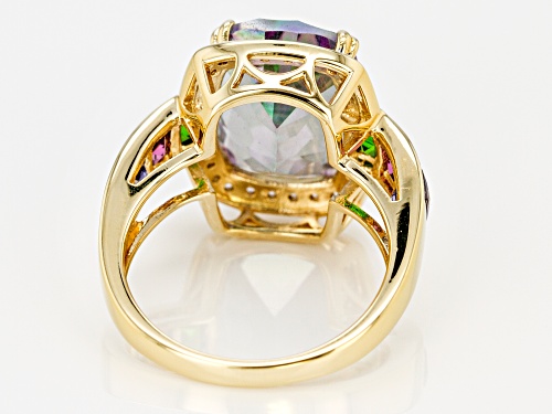 5.53ct Multi-Color Quartz with 1.07ctw Multi-Gemstone 18k Gold Over Sterling Silver Ring - Size 7