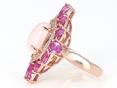 12X8MM PERUVIAN PINK OPAL WITH 3.24CTW LAB  PINK and WHITE SAPPHIRE 18K ROSE OVER SILVER RING - Size 9
