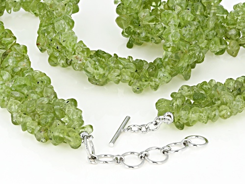 Mixed Shape Manchurian Peridot(TM) Sterling Silver Multi-Row Chip Necklace - Size 19