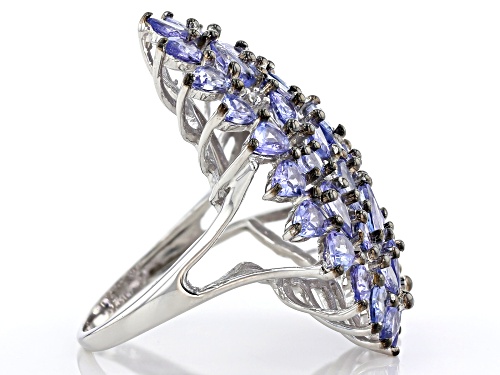 5.50ctw Pear Shape & Round Tanzanite With .05ctw Zircon Rhodium Over Silver Cluster Ring - Size 6