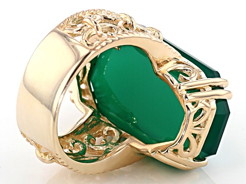 25x15mm Emerald Cut Green Onyx 18k Yellow Gold Over Sterling Silver Solitaire Ring - Size 6