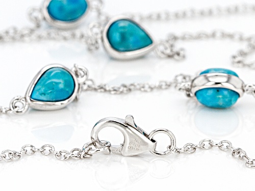 PEAR SHAPE AND OVAL CABOCHON BLUE TURQUOISE RHODIUM OVER STERLING SILVER NECKLACE