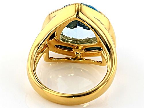 5.70ct Glacier Topaz(TM) with turquoise inlay 18k yellow gold over silver ring - Size 7
