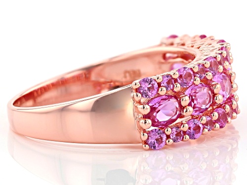 1.79CTW OVAL AND ROUND LAB CREATED PINK SAPPHIRE 18K ROSE GOLD OVER SILVER BAND RING - Size 9