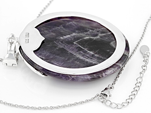 50MM ROUND CABOCHON BRAZILIAN AMETHYST RHODIUM OVER STERLING SILVER ENHANCER WITH CHAIN