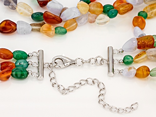 Free-Form Multi-Gemstone Nugget Sterling Silver 3-Strand Necklace - Size 20