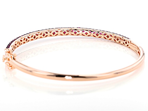 2.96ctw Round Lab Created Ruby 18k Rose Gold Over Sterling Silver Hinged Bangle Bracelet - Size 8