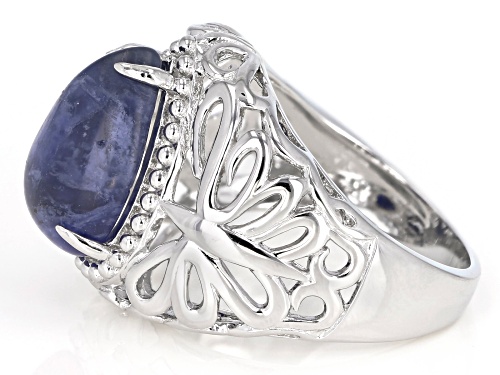 14x10MM PEAR SHAPE CABOCHON SODALITE RHODIUM OVER STERLING SILVER SOLITAIRE RING - Size 10