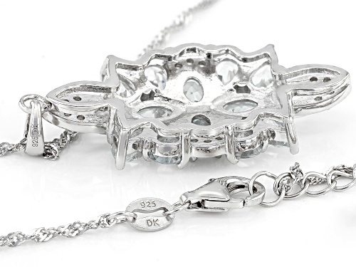4.17ctw oval & pear shape aquamarine with .21ctw white zircon rhodium over silver pendant w/chain