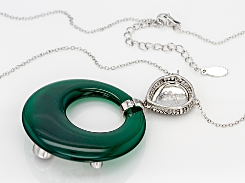 40MM ROUND DONUT SHAPE GREEN ONYX & 1.53CTW BLACK SPINEL RHODIUM OVER  SILVER NECKLACE
