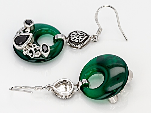 20MM ROUND DONUT SHAPE GREEN ONYX & 1.97CTW BLACK SPINEL RHODIUM OVER  SILVER EARRINGS