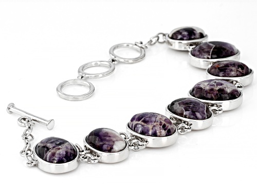 16x12mm and 14x10mm Oval Chevron Amethyst Rhodium Over Sterling Silver Bracelet - Size 7.25