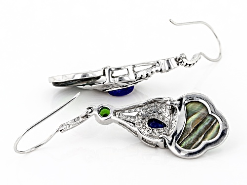 Pacific Style™ Abalone Shell, .49ctw Chrome & Lapis Rhodium Over Silver Peacock Feather Earrings