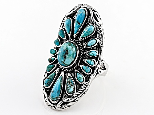 Southwest Style By Jtv™ Pear Shape And Oval Turquoise Rhodium Over Sterling Silver Ring - Size 8
